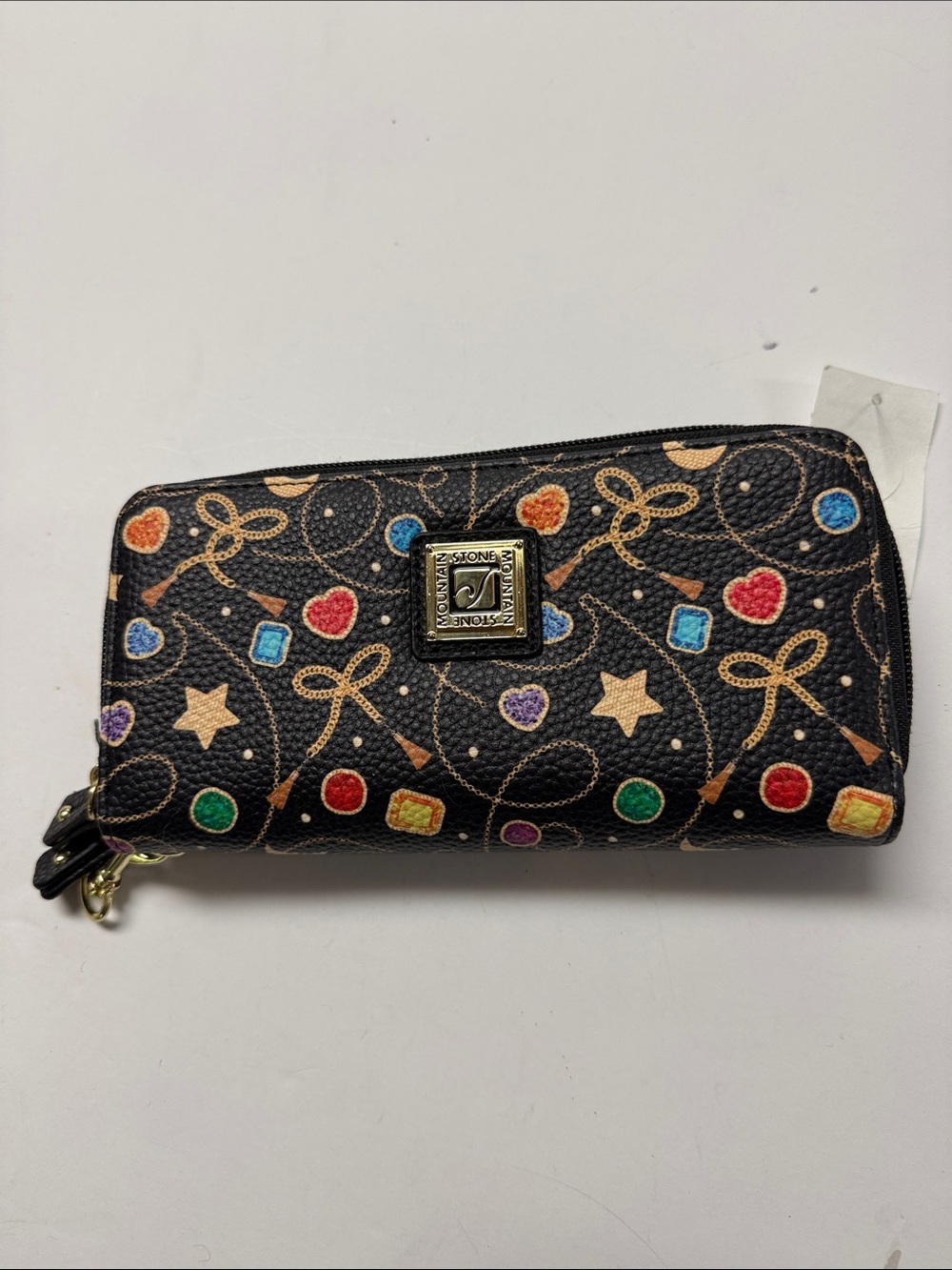 Stone Mountain Accessories Black Zip Wallet with Multicolor Jewel Motif